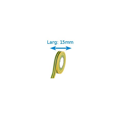 Ruban adhésif PVC vert-jaune larg 15 mm long 10 m, lot de 10 rouleaux