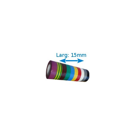 Ruban adhésif PVC couleurs larg 15 mm long 10 m, lot de 10 rouleaux